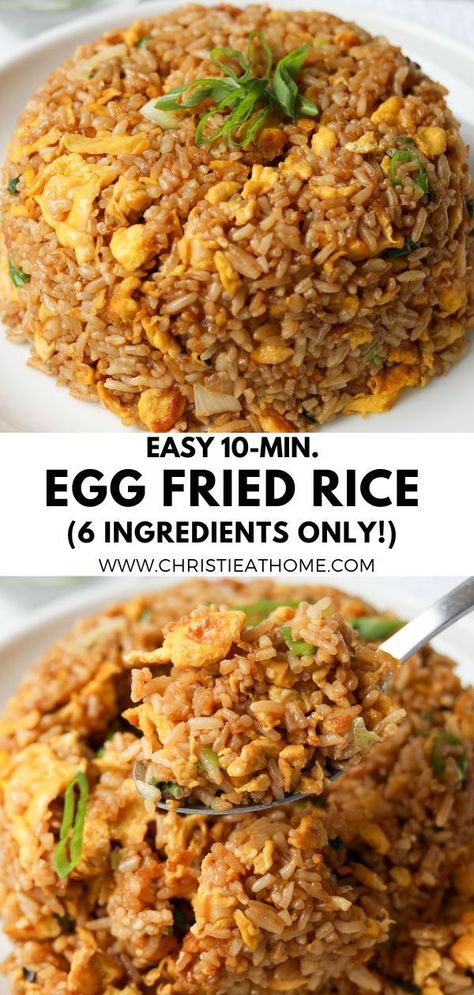 If you have eggs and leftover rice, this easy 10-minute fried rice recipe is the best go-to meal! Made with only 6 ingredients, this is a great main dish, side dish or meal that is budget friendly! I share tips to make it taste like Chinese takeout. Homemade Chinese Fried Rice, Canned Chicken Fried Rice, Healthy White Rice Recipes Clean Eating, Easy Diy Chinese Food, Dinner Recipes Chinese Food, Rice Ideas For Lunch, Make Ahead Fried Rice, How To Make Stir Fry Rice, Traditional Fried Rice