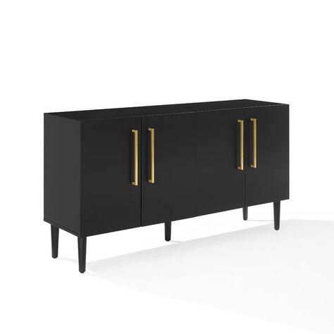 Crosley Everett 58'' Wide Sideboard & Reviews | Wayfair Large Cabinets, Bar Hardware, Black Buffet, Inside Cabinets, Classic Bar, Black Sideboard, Large Cabinet, Room Color, Wood Sideboard