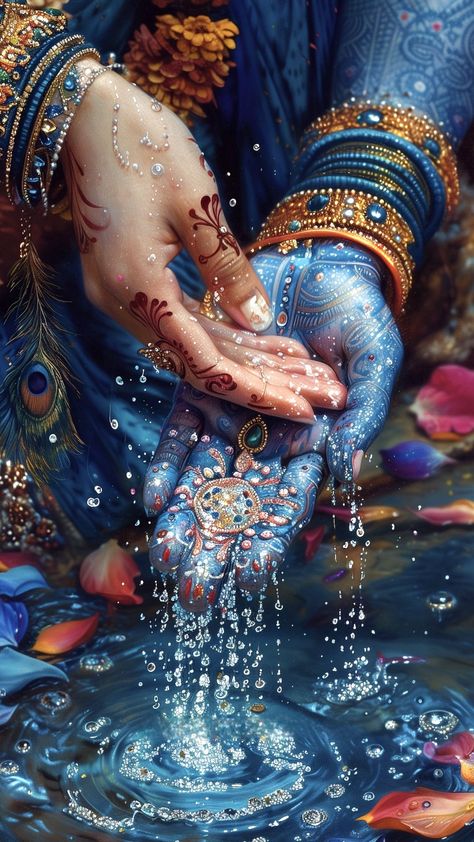 free wallpapers 4K radha krishna, god, hinduism, religion, hands, jewelry, water, blue, art for mobile and desktop Blue Krishna Wallpaper, Radha Krishna Hand Wallpaper, Radha Krishna Hands Images, Krishna Iphone Wallpaper, Wallpaper Radha Krishna, Unique Radha Krishna Images, Hands Jewelry, Iphone Wallpaper Hd, Radhe Krishna Wallpapers