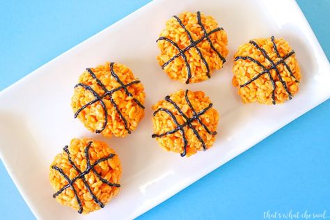 Basketball Rice Krispie Treats are perfect for team events and even better for your March Madness party!  They are easy to make and these are flavored!  So yummy! #basketball #marchmadness #krispytreat Basketball Desserts, Basketball Snacks, March Madness Party, Basketball Party Food, Basketball Treats, March Madness Parties, Ball Birthday Party, Team Snacks, Team Dinner