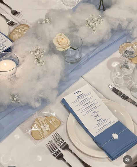 Up In The Clouds Party, Cloud Table Setting, Cloud Table Decorations, Cloud Bridal Shower Ideas, On Cloud 9 Centerpieces, Cloud 9 Centerpiece, On Cloud 9 Party Theme, Rain Theme Party, Cloud 9 Bridal Shower Theme Decorations