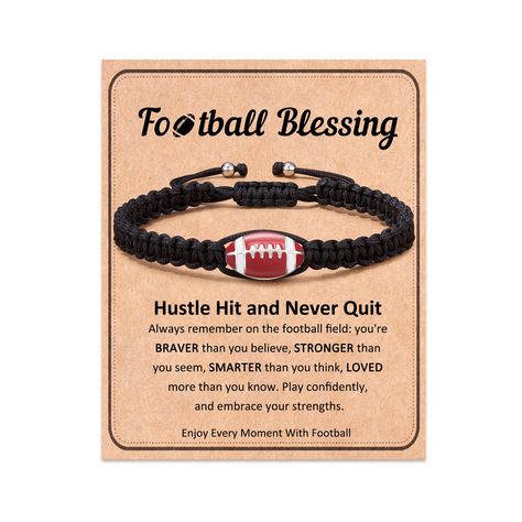 PRICES MAY VARY. [ Football Bracelet ] The Football bracelet combined with a charm will show your love for Football, and remind you that faith and sportsmanship go hand in hand [ Football Party Favors ] This bracelet is a meaningful gift for Football players, Football teams, Football fans, sons, grandsons, friends, and yourself on graduation, Football senior night, birthday, Christmas, Valentine's Day, and Other Anniversaries [ Material ] Black Braided Cords Intertwined with a Stylish Silver Foo Football Homecoming Gifts For Players, Football Mom Quotes Sons, Football Team Goodie Bag Ideas, Football Gift Bags For Players, Football Homecoming Gifts For Boys, Football Goodie Bags For Players, Gift Ideas For Football Players, Football Goody Bag Ideas For Players, Football Treats For Players