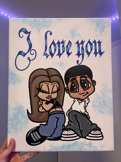 #painting #art #love #bfgifts #couplepainting Chicana Art Couple, Junior H Painting, Love Cartoon Drawings, Things To Paint With Boyfriend, Sketch For Boyfriend, Bf And Gf Painting Ideas, Bf And Gf Drawings Cute Easy, Gangster Love Drawings, Couples Cartoon Drawing