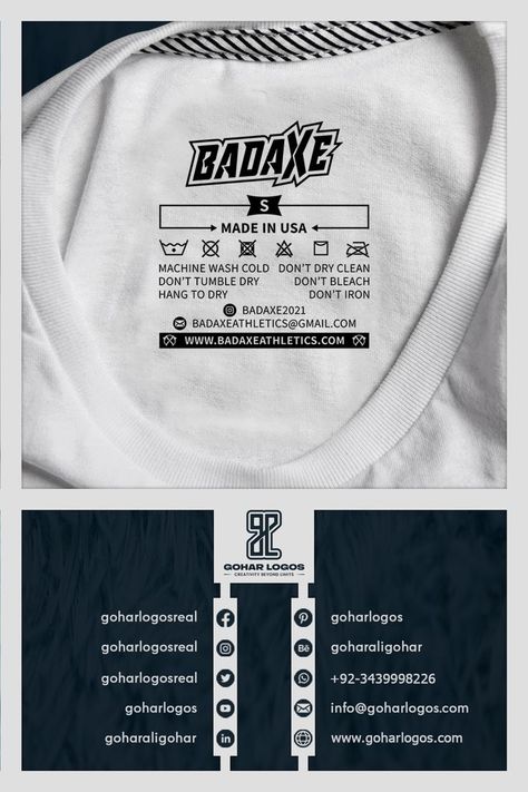 Badaxe Neck Tag | Gohar Logos | Custom Clothing Tags | Clothing Label | Hangtag Tshirt Tags Ideas, Tshirt Tags Label Ideas, Clothes Tag Label, Size Tags For Clothing, T Shirt Tags Label, Neck Label Design Clothing, Cloth Tag Design, Shirt Tags Clothing Labels, Tshirt Tags Label