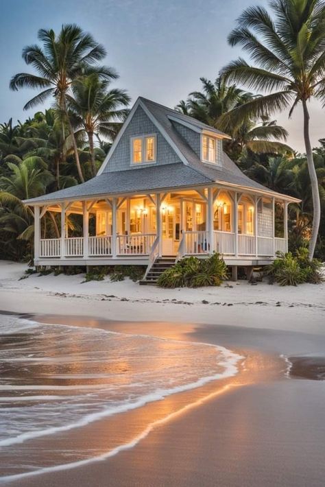 Cottages By The Sea Seaside, Seaside Florida Homes, Summer Architecture, House On The Beach, Nature Cottagecore, Tiny Beach House, Beautiful Beach Houses, Small Beach Houses, Cahuita