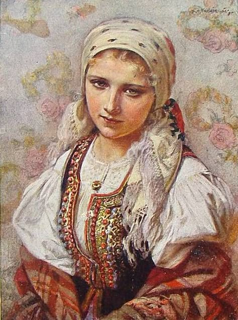 Polish Traditional Costume, Polish Embroidery, Polish Clothing, Polish Folk Art, Rennaissance Art, Ukrainian Art, National Art, Folk Costume, Vintage Artwork