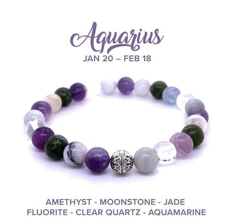 Wearing your zodiac sign isn’t just about style, it’s about harnessing the power of the cosmos! Each crystal in this bracelet is meticulously chosen to amplify your sign’s strengths and balance out any weaknesses. Want to unlock the cosmic potential for YOUR zodiac sign? ✨ Head over to Cosmic Aura Crystals and find your perfect bracelet match! Limited quantities available, so don’t wait - place your order now! #ZodiacVibes #CosmicAuraCrystals P.S. Want to know more about the crystal benefi... Aquarius Crystals, Crystal Bracelets Diy, Mystic Spiritual, Zodiac Bracelets, Zodiac Jewellery, Best Healing Crystals, Aquarius Birthday, Crystal Healing Chart, Jewelry Product Shots