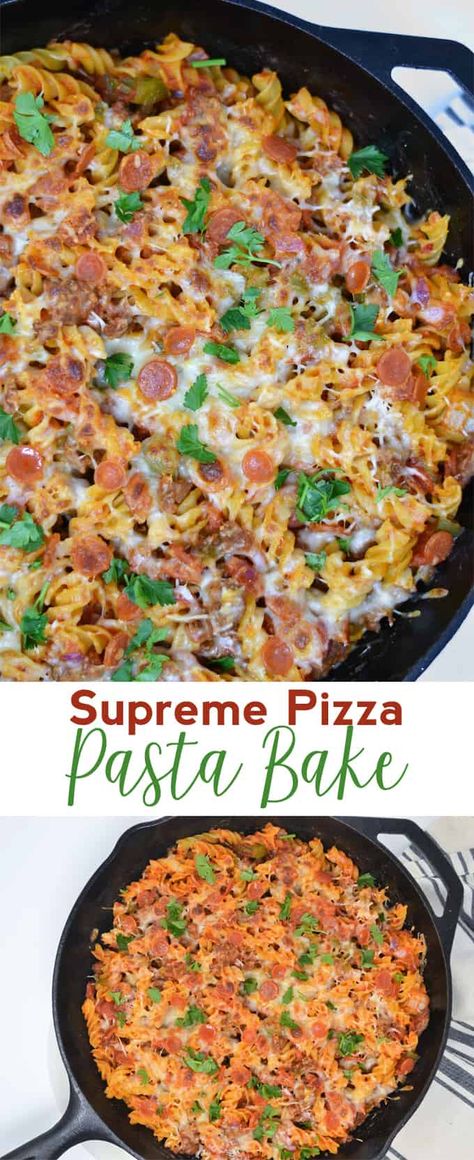 Supreme Pizza Pasta, Pizza Pasta Bake Recipes, Food Crockpot, Pizza Pasta Bake, Easy Pasta Recipe, Friends Recipes, Supreme Pizza, Favorite Casseroles, Simple Pasta