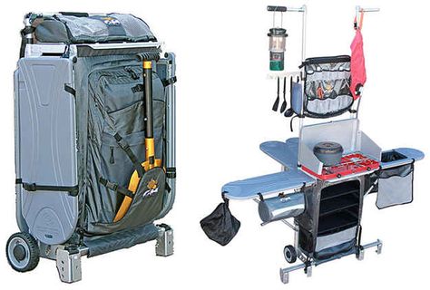 Portable Kitchen that Folds Up in a Suitcase | 32 Things You'll Totally Need When You Go Camping Camping Cornwall, T6 California, Kombi Motorhome, Camping Bedarf, Auto Camping, Survival Ideas, Kombi Home, Portable Kitchen, Camping Shower