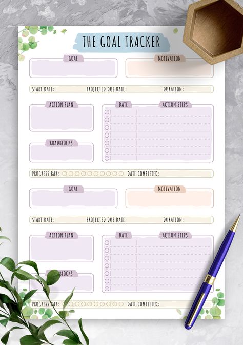 Goals Layout, Goal Tracker Template, Free Planner Templates, Goals Printable, Goal Setting Template, Goals Template, Goal Tracking, Tracker Template, Weekly Layout