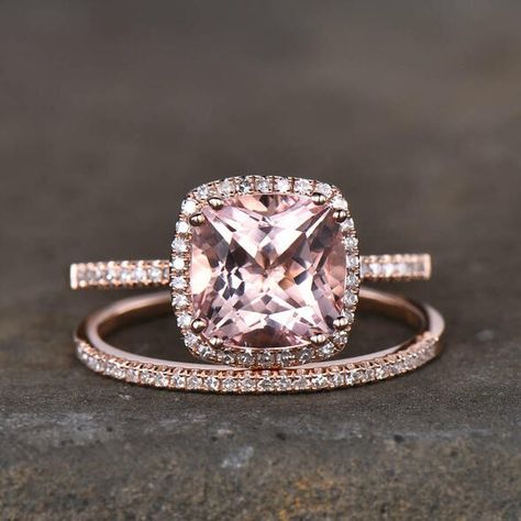 Morganite Wedding Set, Morganite Wedding Ring, Morganite Ring Set, Morganite Wedding Rings, Morganite Engagement Ring Rose Gold, Wedding Rings Art, Morganite Engagement Ring Set, Quartz Engagement Ring, Rose Gold Morganite