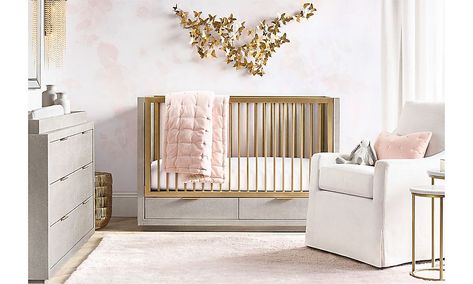 Rooms | RH Baby & Child Gold Butterfly Nursery, Rh Nursery, Butterfly Baby Room, Shagreen Furniture, Luxury Nursery, Restoration Hardware Bedding, Restoration Hardware Baby, Butterfly Nursery, Rh Baby