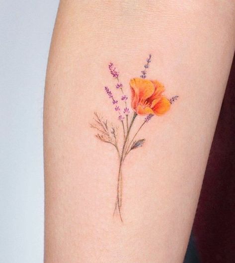 100+ Amazing Poppy Tattoo Designs with Meanings, and Ideas | Body Art Guru Bodypainting, Poppy Tattoo Small, Watercolor Poppy Tattoo, California Poppy Tattoo, Poppy Flower Tattoo, Tiny Flower Tattoos, Poppy Tattoo, Tulip Tattoo, Lavender Tattoo