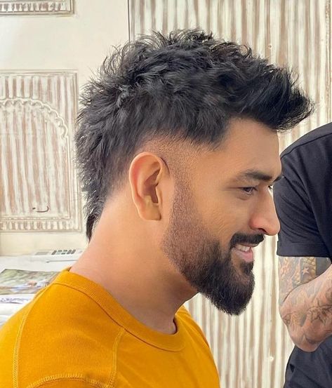 Dhoni Hairstyle New, Fohawk Haircut Fade Mullet, Men's Fohawk Haircut, Msd Hairstyle, Long Faux Hawk Men, Men’s Mohawk Hairstyles, Faded Mohawk Men, Men’s Mohawk Fade, Ms Dhoni Hairstyle