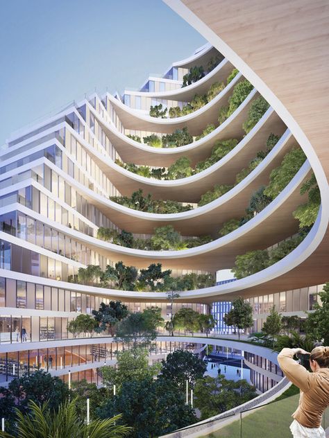 Gallery of MC A Creates Mixed-Use Statement Building with Green Oasis in Tirana, Albania - 10 Green Design Architecture, Oasis Architecture, Green Building Design, Buildings Art, Architecture Cool, Tirana Albania, Plans Architecture, Eco Architecture, Green Oasis