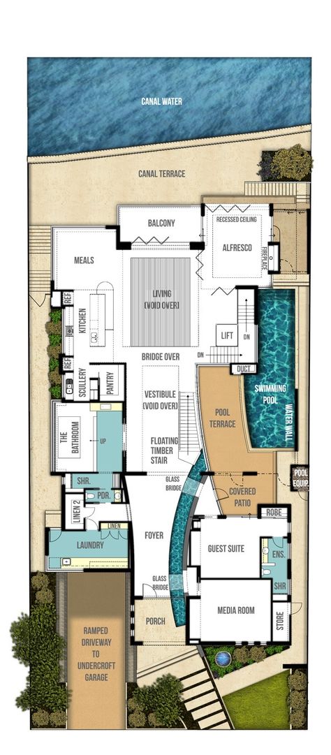 Unique House Plans, Plans Architecture, Garage Floor Plans, Canal House, Unique House Design, Unique Houses, Modern House Plans, Sims House, Architecture Plan