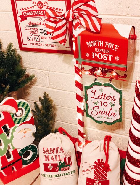 Santa's Mailbox Ideas, Letters To Santa Decor, Letters To Santa Mailbox Decor, Santa Mailbox Ideas Diy, Letters To Santa Mailbox Diy, Letter To Santa Mailbox, Santas Mailbox, Letters To Santa Mailbox, Candy Cane Theme