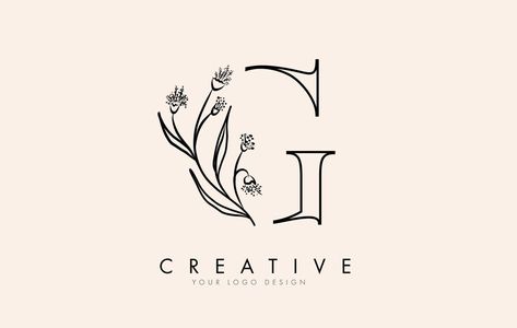 Black Outline G letter logo design with black flowers vector illustration. Letter G Tattoo, G Letter Logo, Yoga Logo Design, G Logo Design, G Tattoo, G Letter, Instagram Branding Design, Graphic Design Jobs, Logo Desing