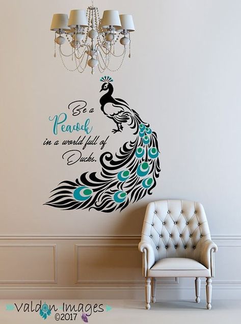 easy-peacock-painting-ideas-useful Inspirational Quotes Decals, Simple Wall Paintings, Peacock Wall Art, Peacock Decor, Peacock Painting, Wall Painting Decor, Peacock Art, Wall Drawing, Wall Paint Designs