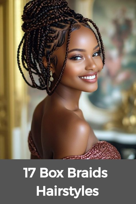 Box braids hairstyles offer a versatile range of ideas for all hair types, from short to medium lengths. Whether you're looking for styles with curls to add texture and volume or prefer a sleek, straight look, box braids provide endless options. For those with medium hair, box braids can create a chic and manageable style that suits any occasion. From playful short braids to intricate designs with curls, there’s a box braid style to match every personality and fashion sense. Work Braids For Black Hair, Hairstyle For Box Braids Hair Styles, Medium Length Box Braids With Color, Short Big Box Braids, Box Braid Updo For Black Women, Braid Ideas For Medium Hair, Bra Length Braids, Long Box Braids With Curly Ends, 8 Braids For Black Women