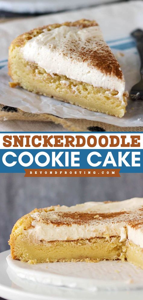 Here's another sweet treat for your Christmas dessert ideas! You'll want this snickerdoodle cookie pie on your holiday baking list year after year. Topped with a thick layer of vanilla buttercream and cinnamon, every bite of this cinnamon cookie cake recipe is luscious! Snickerdoodle Pizza Cookie, Snickerdoodle Pie, Layered Cookie Cake Recipe, New Years Baking Ideas, Snickerdoodle Cookie Cake, Holiday Cookie Cake, New Year Desserts, Snickerdoodle Cake Recipe, Animal Cookie Cake