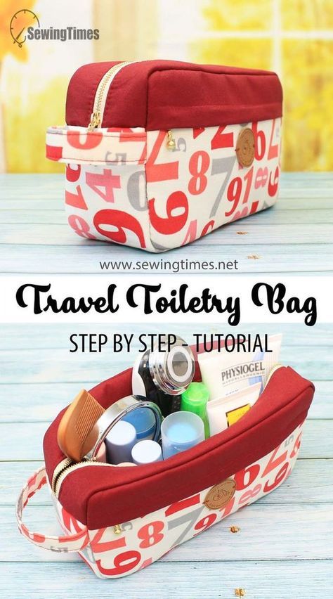 DIY Travel Toiletry Bag | How to make a Dopp Kit Tutorial [sewingtimes] Sewing Toiletry Bag Patterns, Diy Toiletry Travel Bag, Sewing Projects Cross Body Bag, Men's Toiletry Bag Pattern, Large Toiletry Bag Sewing Pattern, Travel Bag Diy Free Pattern, Boxy Toiletry Bag Pattern, Toiletry Bag Tutorial, Diy Toiletry Bag Pattern Free Sewing