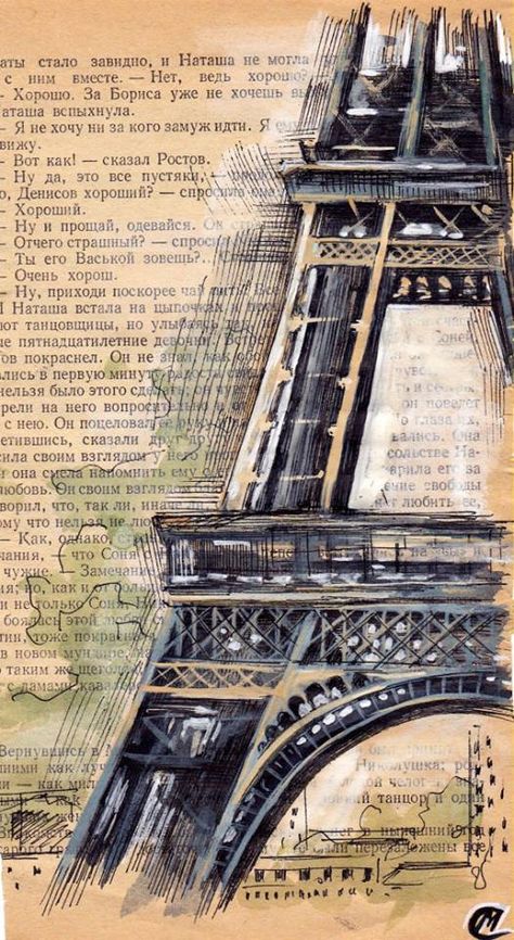 Kunstjournal Inspiration, Gcse Art Sketchbook, Newspaper Art, Book Page Art, Dictionary Art, Paris Art, Gcse Art, A Level Art, The Eiffel Tower