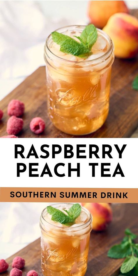 Tea Syrup Recipe, Raspberry Ice Tea Recipe, Cold Tea Recipes, Peach Sweet Tea, Sweet Tea Recipe, Peach Tea Recipe, Nonalcoholic Party Drinks, Sweet Iced Tea, Raspberry Drink