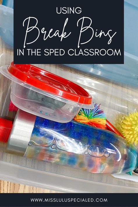 Learn how something as simple as 'Break Bins' can transform your classroom experience and promote a positive, engaging environment amid the challenges of teaching. This post will guide you through what Break Bins are, why to use them, and how to set them up. Also, gain insights into the different sensory tools, activities and toys to include in Break Bins. Sensory Breaks In Classroom, Sensory Break Ideas, Small Whiteboard, Sensory Tools, Brain Gym, Sensory Bottles, Movement Activities, Special Education Resources, My Classroom