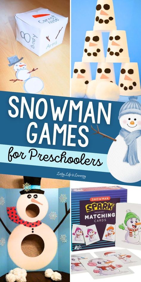 If it's too chilly outside to have some fun and learning activity, these snowman games for preschoolers are the perfect balance of having fun and learning something! These games about snowman helps improve your child's counting skills, coordination, balance and teamwork while having a blast even indoors! Snowball Games, Winter Party Games, Snowman Games, Games For Preschoolers, School Holiday Party, Snowmen Activities, Snowman Party, Christmas Books For Kids, Winter Classroom