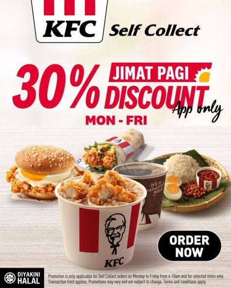 KFC Self Collect Weekday Jimat Pagi 30% Discount Promotion Kfc Breakfast, Kfc Aesthetic, Discount Promotion, Promotion, Quick Saves