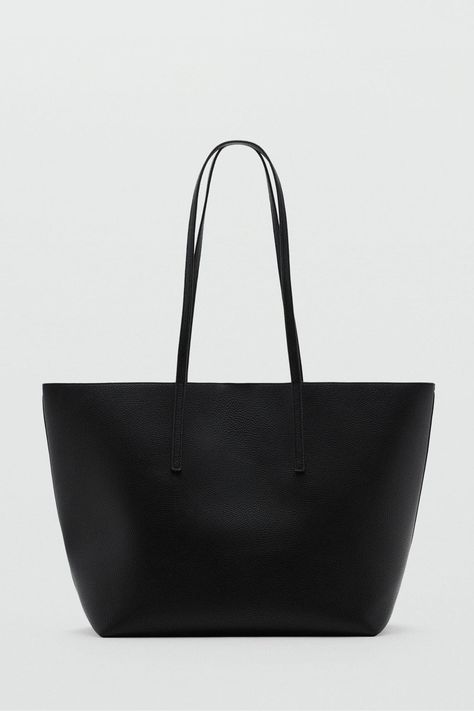 Main 100% Polyurethane. Lining 100% Polyurethane.Womens Mango Black Large Shopper Bag -  black  Women > Bags School Handbags Black, Black Handbag For School, Stockholm Wishlist, Purse For School, Black Bag Outfit, School Handbags, School Handbag, Black Shopping Bag, Bags For College