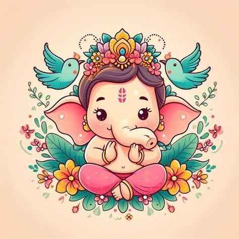 Cute Bhagwan Pic, Ganesha Art Cute, Ganesh Bhagwan Drawing, Ganesh Cute Drawing, Little Ganesha Cute Drawing, Ganpati Cartoon Images, Ganesh Chaturthi Cartoon, Cute Ganesha Drawing For Kids, Ganpati Bappa Cute Images