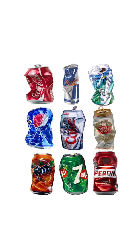 Crushed| soda| drinks| alcohol| crushed cans Crushed Beer Can, Crushed Soda Can, Highschool Art, Art Analysis, Good Knight, Soda Drinks, Drinks Alcohol, Low Tech, Collage Illustration