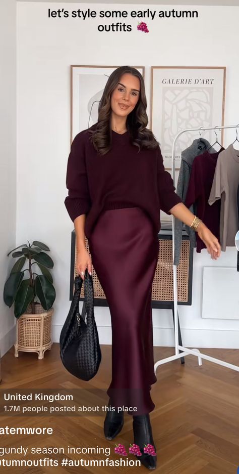 Cranberry Skirt Outfit, Burgundy Slip Skirt, Maroon Velvet Skirt Outfit, Monochromatic Silk Skirt Outfit, Plus Silk Skirt Outfit, Slip Skirt Outfit Dressy, Dark Brown Satin Skirt Outfit, Burnt Orange Silk Skirt Outfit, Satin Burgundy Skirt Outfit