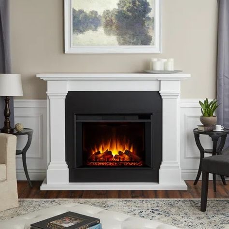 Stand Alone Fireplace With Mantle - Wayfair Canada Stand Alone Fireplace, Grand Fireplace, Indoor Electric Fireplace, White Mantel, Real Flame, Electric Fireplace, Fireplace Mantels, Heating And Cooling, Thermostat