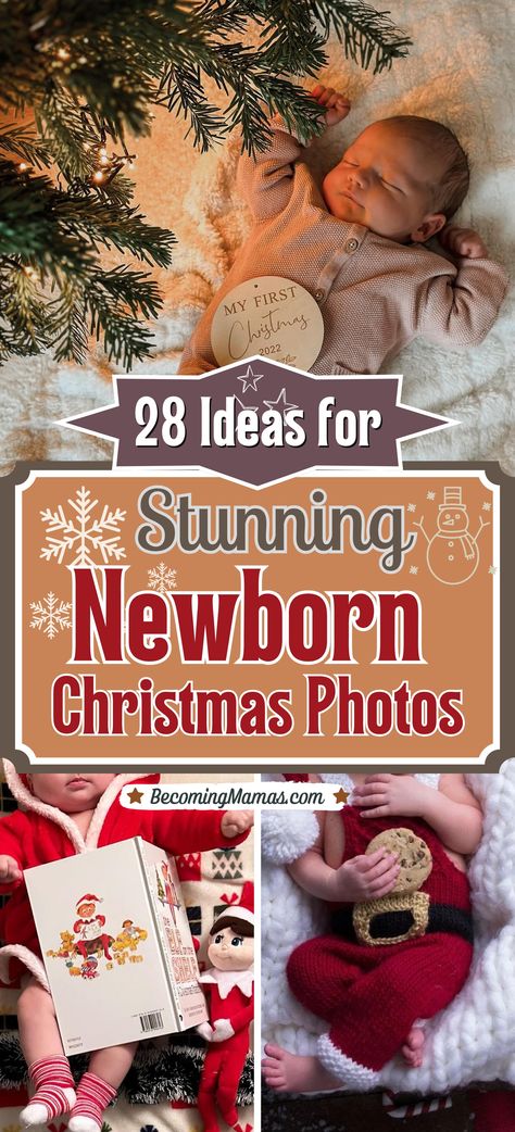 Capture magical holiday memories with these 28 precious newborn Christmas pictures as baby photoshoot ideas! From tiny Santas to festive props, find inspiration for amazing newborn Christmas photos. Newborn Pictures Under Christmas Tree, Baby Present Photoshoot, Christmas Pictures For Newborns, Infant Christmas Lights Photo, Easy Christmas Newborn Photos, Christmas Photoshoot For Newborn, Christmas Pictures To Take With Baby, Newborn Xmas Picture Ideas, Newborn Christmas Lights Photos