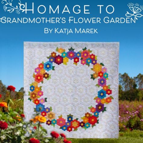 Katja Marek on Instagram: “The classic Hexagon has always fascinated me and I designed this quilt to pay homage to a beloved, iconic pattern, with ‘Homage to…” Katja Marek, Hexie Quilts Patterns, Gifts For Quilters, Grandmothers Flower Garden Quilt, Hexagon Quilt Pattern, Grandmothers Flower Garden, Sewing Pattern Book, Flower Garden Quilt, Hexie Quilt