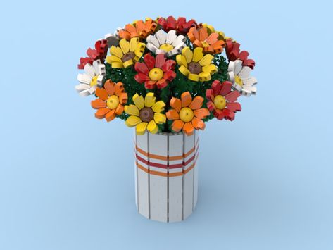 Bouquet of Colorful Flowers from BrickLink Studio Flower Lego Bouquet, Lego Flowers Decoration, Lego Flower Vase Ideas, Lego Flowers Vase, Lego Vase Instructions, Lego Flower Bouquet Vase, Man Bouquet, Christmas Gifts Toys, Unique Wedding Invitations