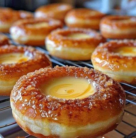 Crème Brûlée Donut Recipe, Creme Brulee Donut Recipe, Creme Brulee Donut, English Baking, Egg Roll Ingredients, Doughnut Recipes, Ham And Cheese Pinwheels, Breakfast Donuts, Homemade Egg Rolls