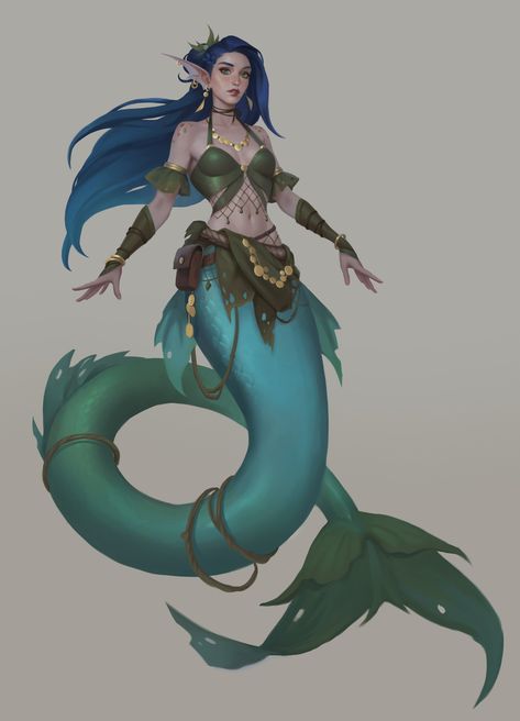 ArtStation - Lake Village Mermaid - Concept Art Mermaid Concept, Mermaid Character, Aqua Mermaid, Types Of Dragons, Lake Village, Mermaid Swimming, Her Outfits, Fantasy Races, My Idea