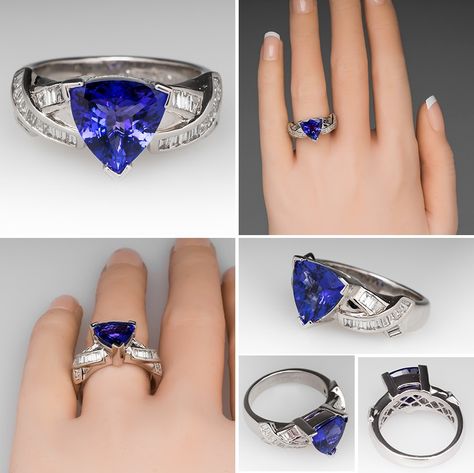 Luxury Tanzanite Rings For Women, Luxury Tanzanite Ring Jewelry, Tanzanite Cocktail Ring, Elegant Tanzanite Trillion Cut Rings, Elegant Tanzanite Jewelry With Trillion Cut, Tanzanite Diamond Ring, Tanzanite Jewelry, Tanzanite Diamond, Tanzanite Gemstone