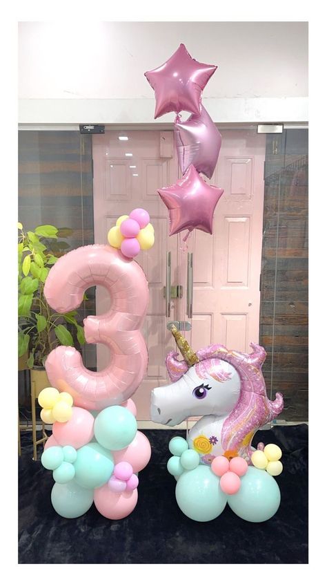 Balloon Bouquet Ideas, Unicorn Birthday Decorations, Unicorn Birthday Party Decorations, Unicorn Themed Birthday Party, Simple Birthday Decorations, Unicorn Birthday Cake, Anniversaire Harry Potter, Girl Birthday Decorations, Unicorn Decorations