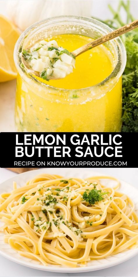 Make our easy Lemon Garlic Butter Sauce for pasta, chicken, or veggies, plus it's really great for fish! Takes less than 20 minutes to make. Easy Lemon Garlic Sauce, Lemon Garlic Butter Sauce For Fish, Salmon Lemon Garlic Cream Sauce, Lemon Butter Sauce For Pasta, Lemon Butter Sauce For Chicken, Lemon Butter Noodles, Light Sauce For Pasta, Lemon Sauce Pasta, Lemon Sauce For Pasta