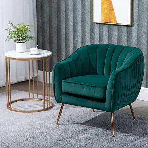 HOMCOM Velvet Armchair Tub chair with Golden Metal Leg Living Room Furniture Green : Amazon.co.uk: Home & Kitchen Green Velvet Chair, Tufted Accent Chair, Velvet Accent Chair, Velvet Chair, Velvet Armchair, Arm Chairs Living Room, Armchair Design, Single Sofa, Upholstered Arm Chair