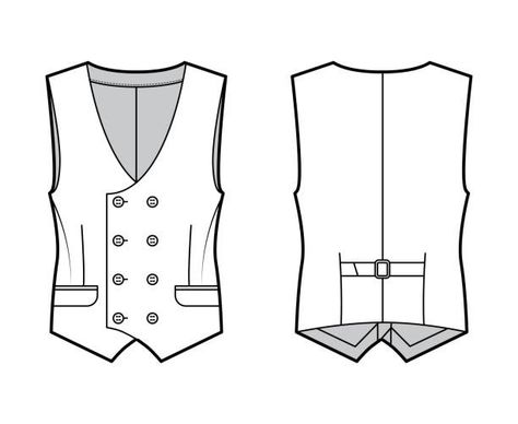 Vest Technical Drawing, Double Breasted Vest, Flat Drawings, Money Images, Adventure Outfit, Vest Waistcoat, Fashion Illustration Dresses, Flats Patterns, Technical Drawing