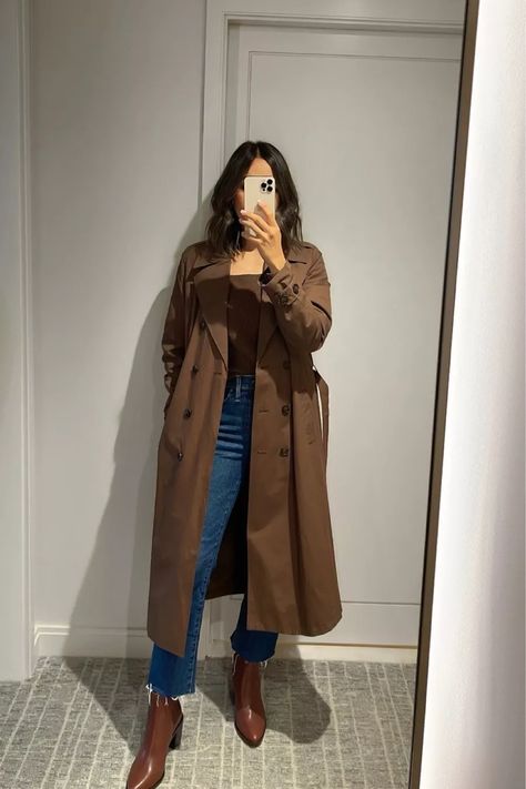 The Drop Women's Noa Trench Coat curated on LTK Winter Outfits Latina, Winter Outfits Lazy, Super Cold Winter Outfits, Winter Outfits Curvy, Cute Warm Winter Outfits, Coated Jeans Outfit, Casual Trench Coat Outfit, Horsebit Belt, Winter Outfits For Church