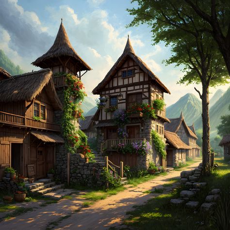 Fantasy Concept Background Realistic Medieval Village Environment#pikbest##Illustration Medieval Fantasy Village Concept Art, Fantasy Village Art, Fantasy Village Concept Art, Town Fantasy Art, Fantasy Town Concept Art, Village Environment, Dragon Village, Village Games, Vila Medieval