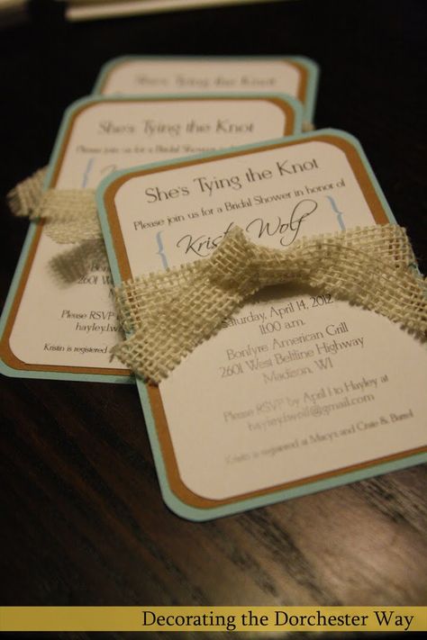 Bridal Shower Invitations Diy, Diy Wedding On A Budget, Bridal Shower Decorations Diy, Diy Burlap, Trendy Wedding Invitations, Handmade Wedding Invitations, Wedding Shower Invitations, Burlap Wedding, Engagement Ideas