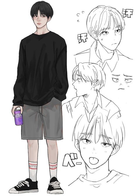 Drawings Of Full Body Poses, Boy Drawing, 캐릭터 드로잉, Dessin Adorable, Anime Drawings Tutorials, 영감을 주는 캐릭터, Anime Drawings Boy, Art Tutorials Drawing, Anime Poses Reference